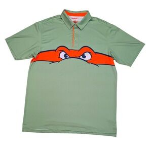 RSVLTS TMNT Michelangelo Breakfast Balls Golf Polo Mens L Green Nickelodeon